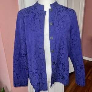 Additions by Chico’s Indigo Textured Jacket High Neck with Buttons